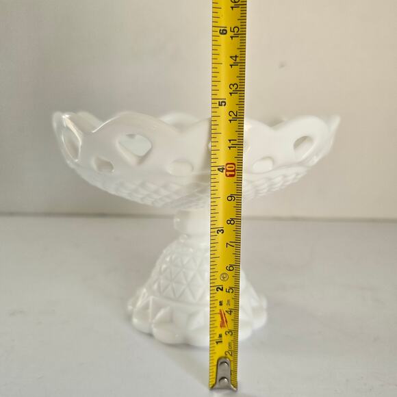 Vintage Imperial Milk Glass Compote White Reticulate Lace Edge Diamond Point - Picture 11 of 11